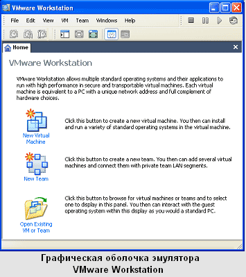 Графическая оболочка эмулятора VMware Workstation
